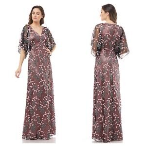 JS Collections Embroidered V Neck Overlay Blush Cocktail Dress Gown